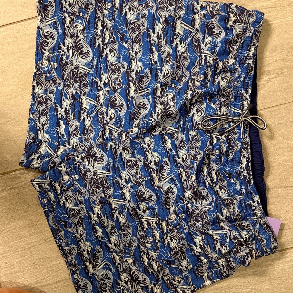 Peter Millar Blue and White Swim Trunks Classic Design
